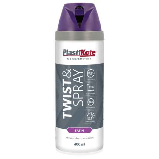 Plastikote Twist and Spray | Premium Spray Paint | Satin | Sumptuous Purple | 400ml