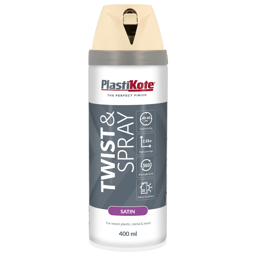 Plastikote Twist and Spray | Premium Spray Paint | Satin | Porcelain | 400ml