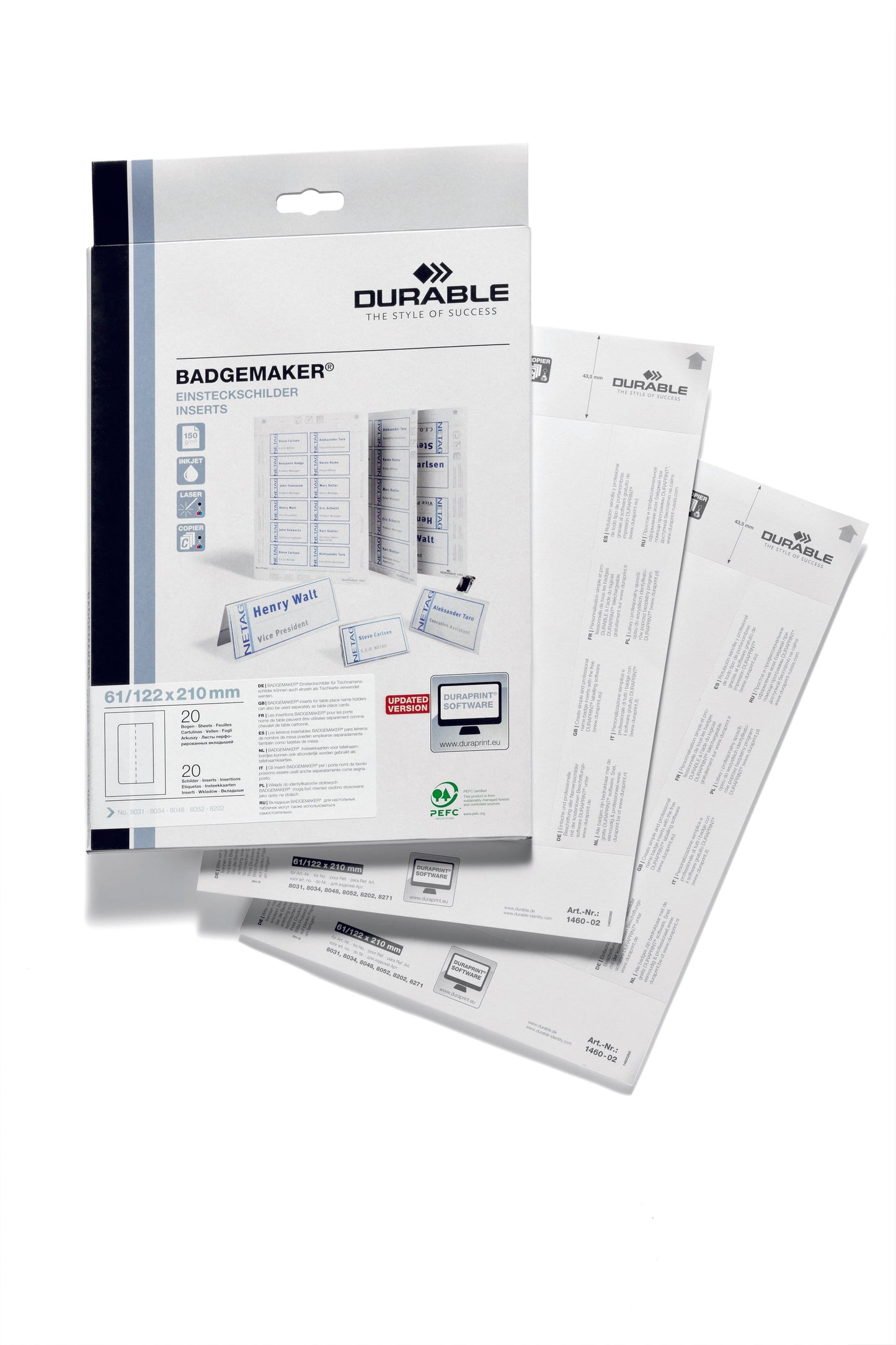 Durable Table Place Name Holder Inserts 61x210mm White (Pack 20) 146002