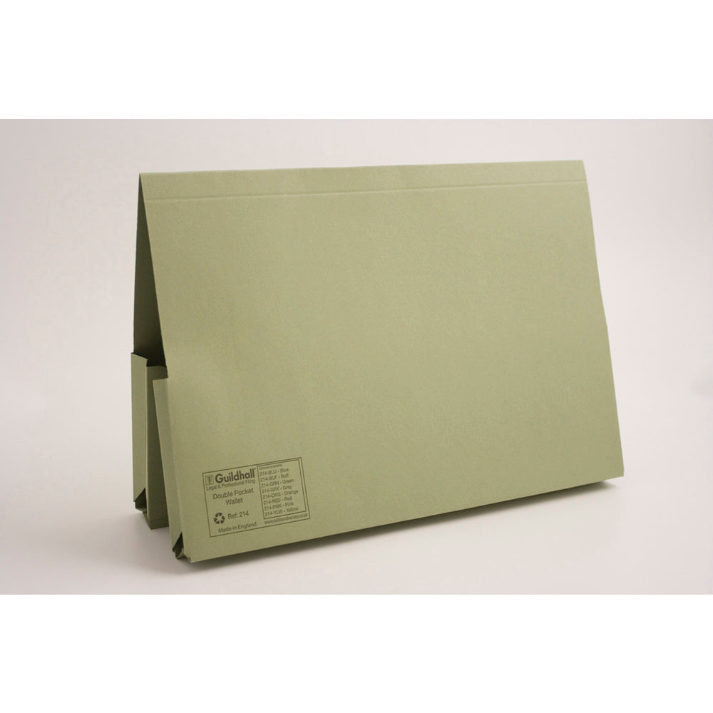 Guildhall Double Pocket Legal Wallet Manilla Foolscap 315gsm Green (Pack 25) - 214-GRNZ