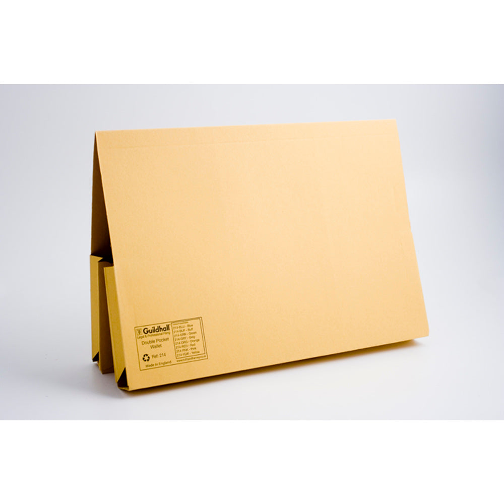 Guildhall Double Pocket Legal Wallet Manilla Foolscap 315gsm Yellow (Pack 25) - 214-YLWZ