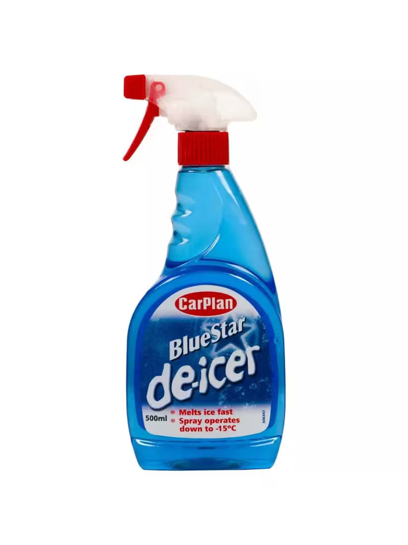CarPlan Blue Star De-Icer Trigger Spray FREE Scraper | 2 x 500ml Sprays and Free Scraper Bundle