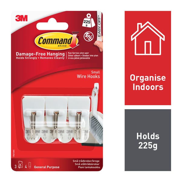 3M Command Small Wire Hooks | 3 Pack | Holds Upto 225g | Code 17067