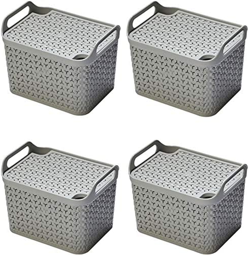 Strata Weave Baskets with Lids 8 Litre Home Multipurpose Storage Organiser - COOL GREY - UK BUSINESS SUPPLIES