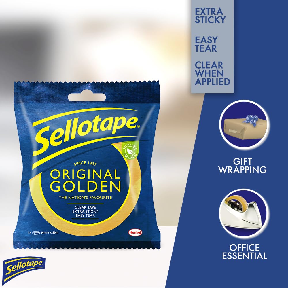 Sellotape Original Golden, Multi-Purpose Clear Tape 24mm x 50m