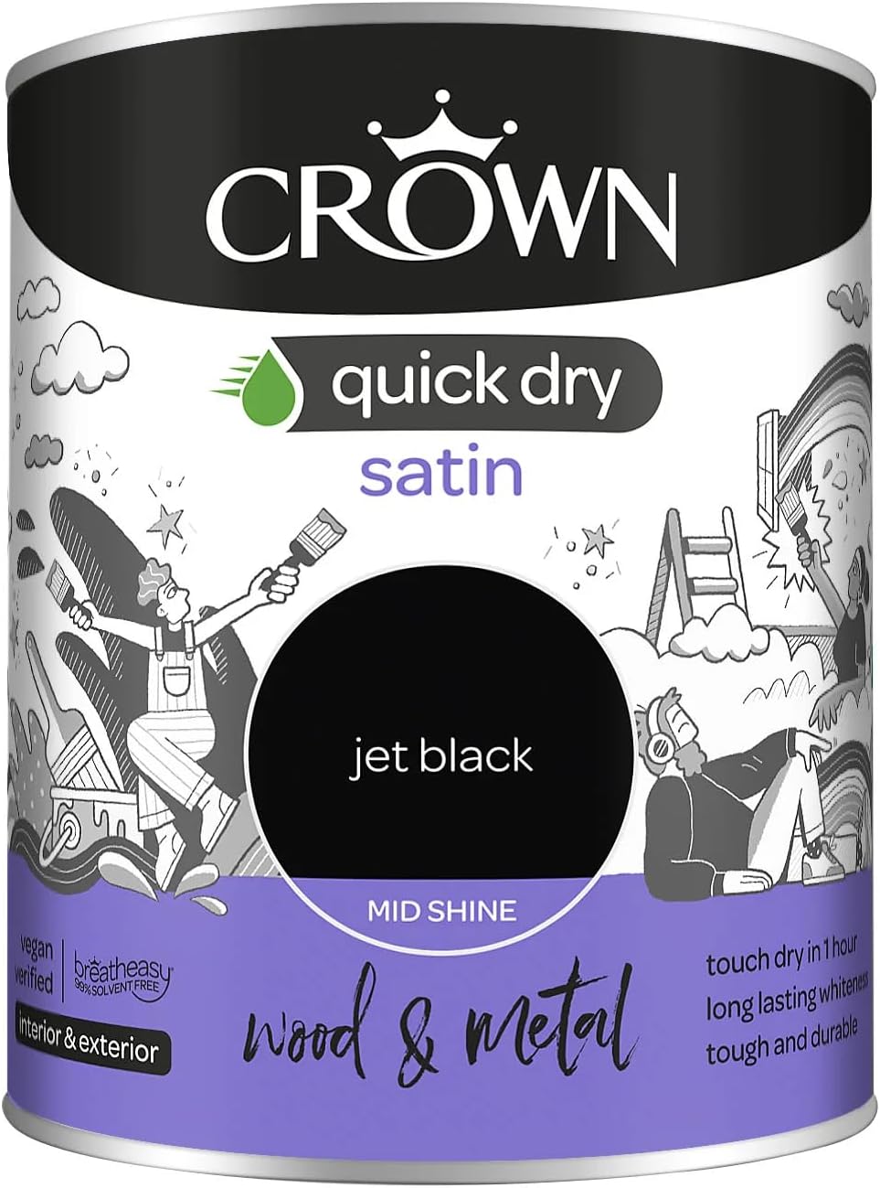Crown Quick Dry Satin Interior & Exterior Jet Black 750ml