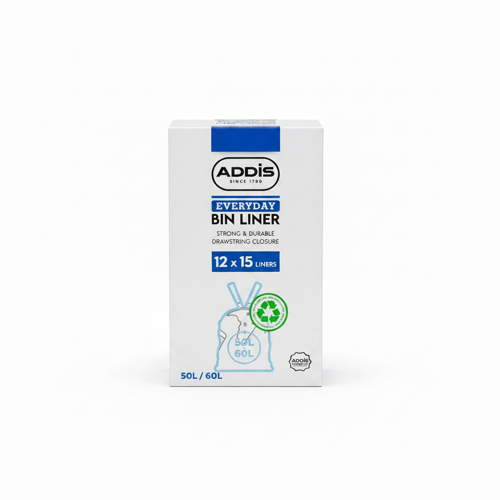 Addis 50–60L Bin Liners with Drawstring | 1 x Roll 15 Bags