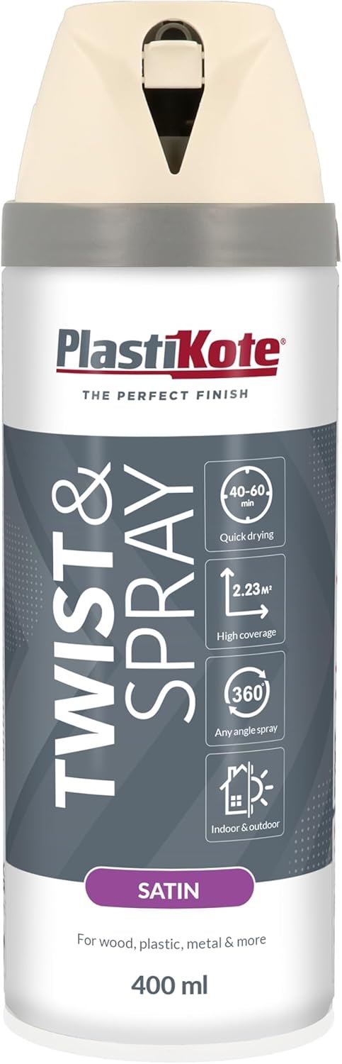 Plastikote Premium Paint Spray | Satin Finish | White | 400ml.