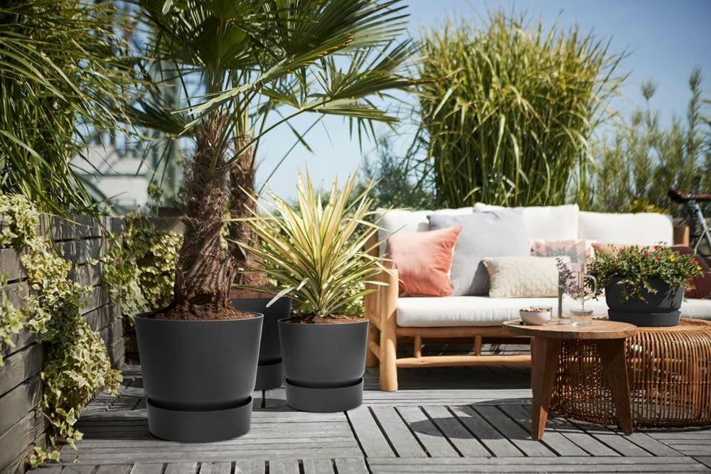 Elho Greenville Round Pot & Base LIVING BLACK 30cm