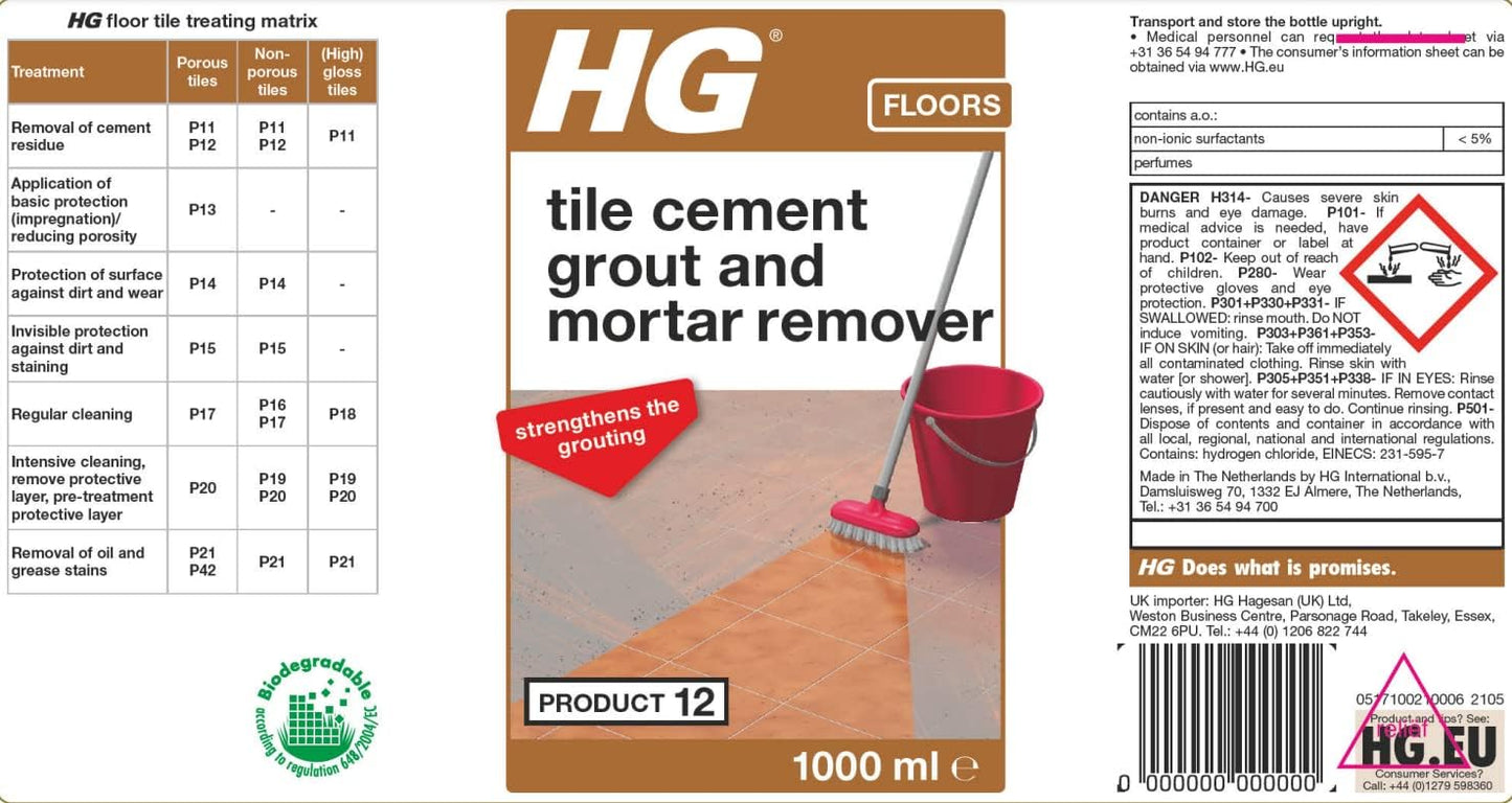 HG Tile Cement Grout And Mortar Remover (Product 12) 1 Litre
