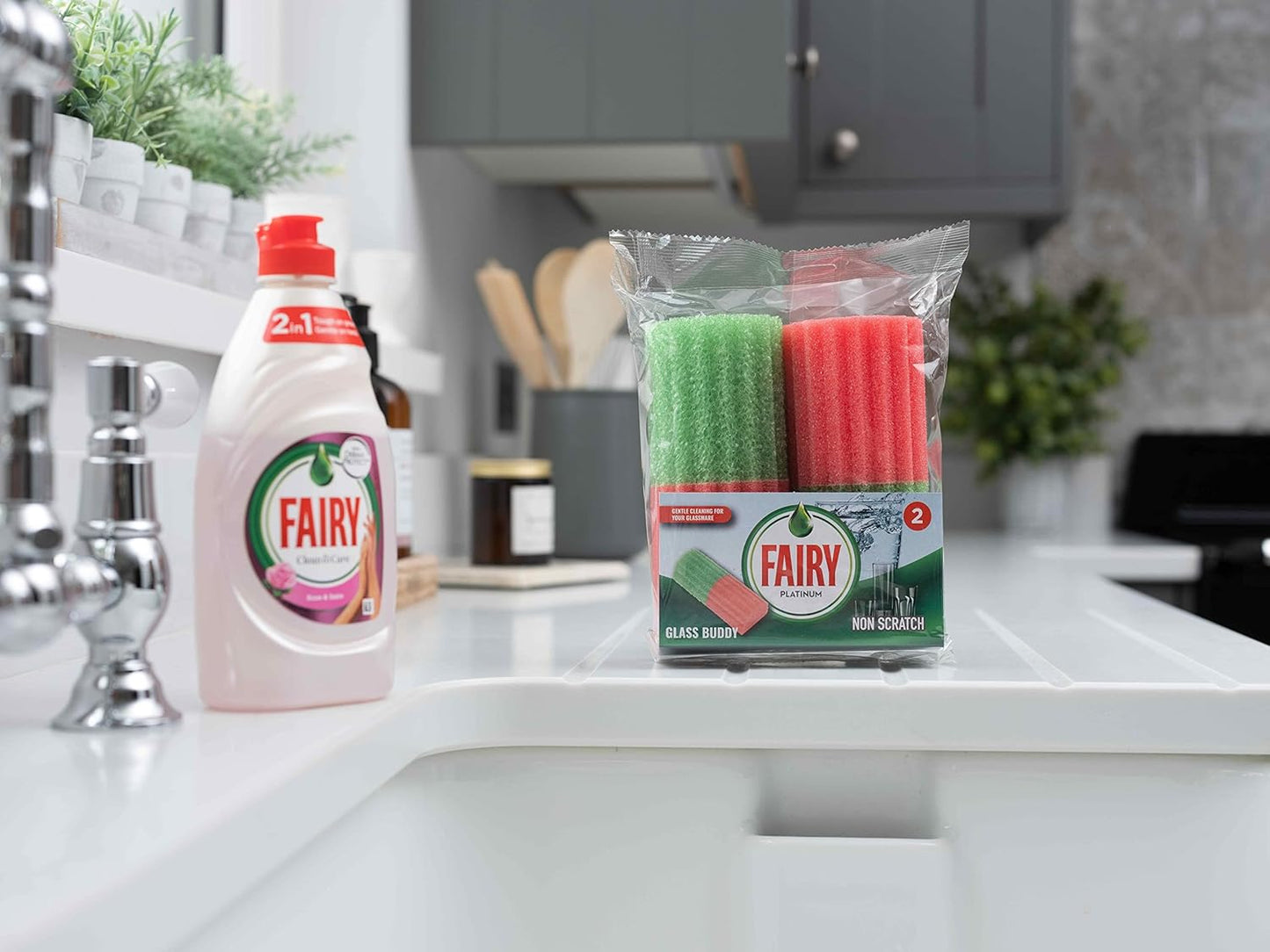 Fairy Platinum Non Scratch Glassware Cup Clean Pack Of 2 | 3 x 2 Pack Bundle