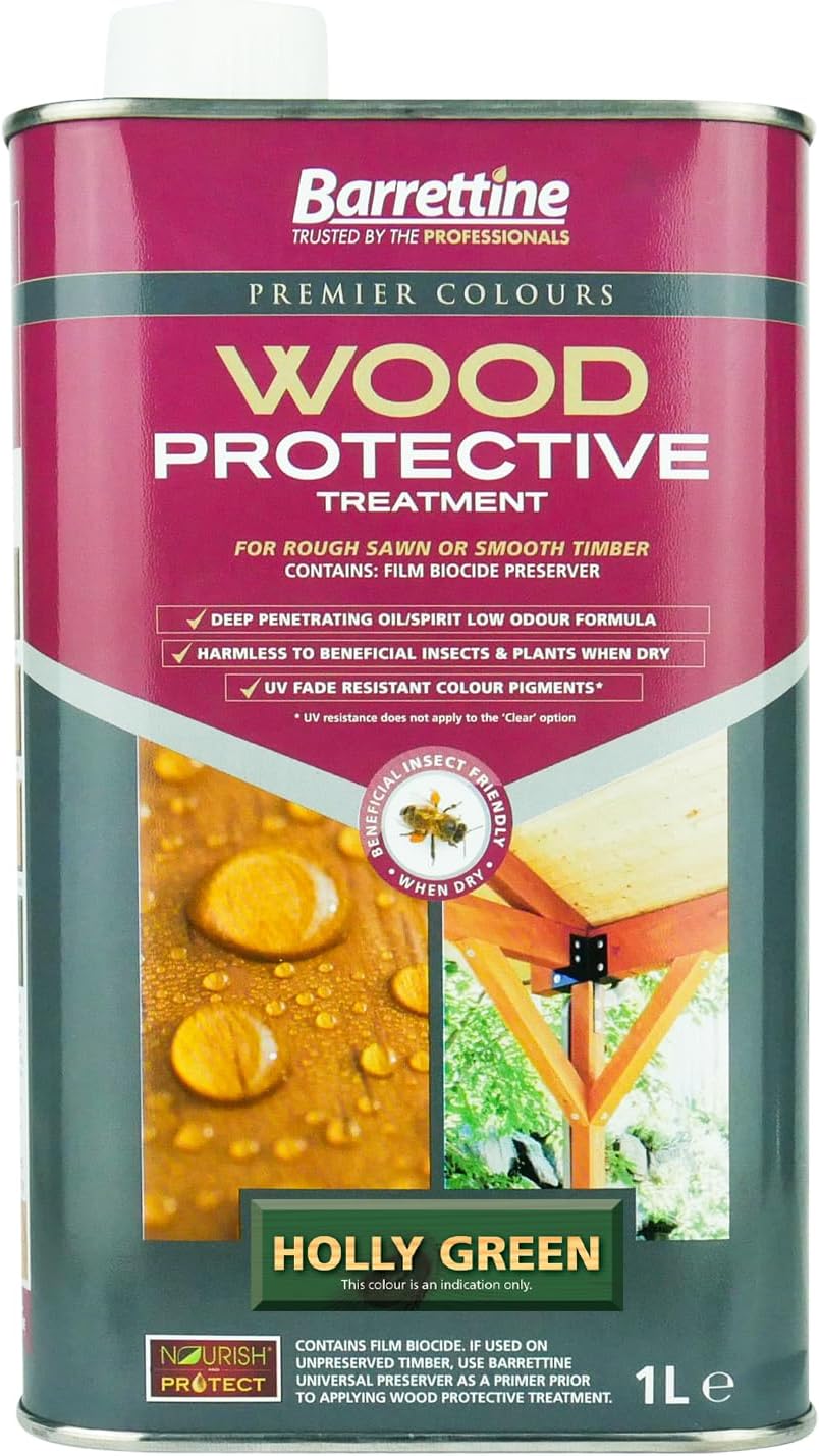 Barrettine Wood Protective Treatment | Fade Resistant | 1 Litre | Holly Green