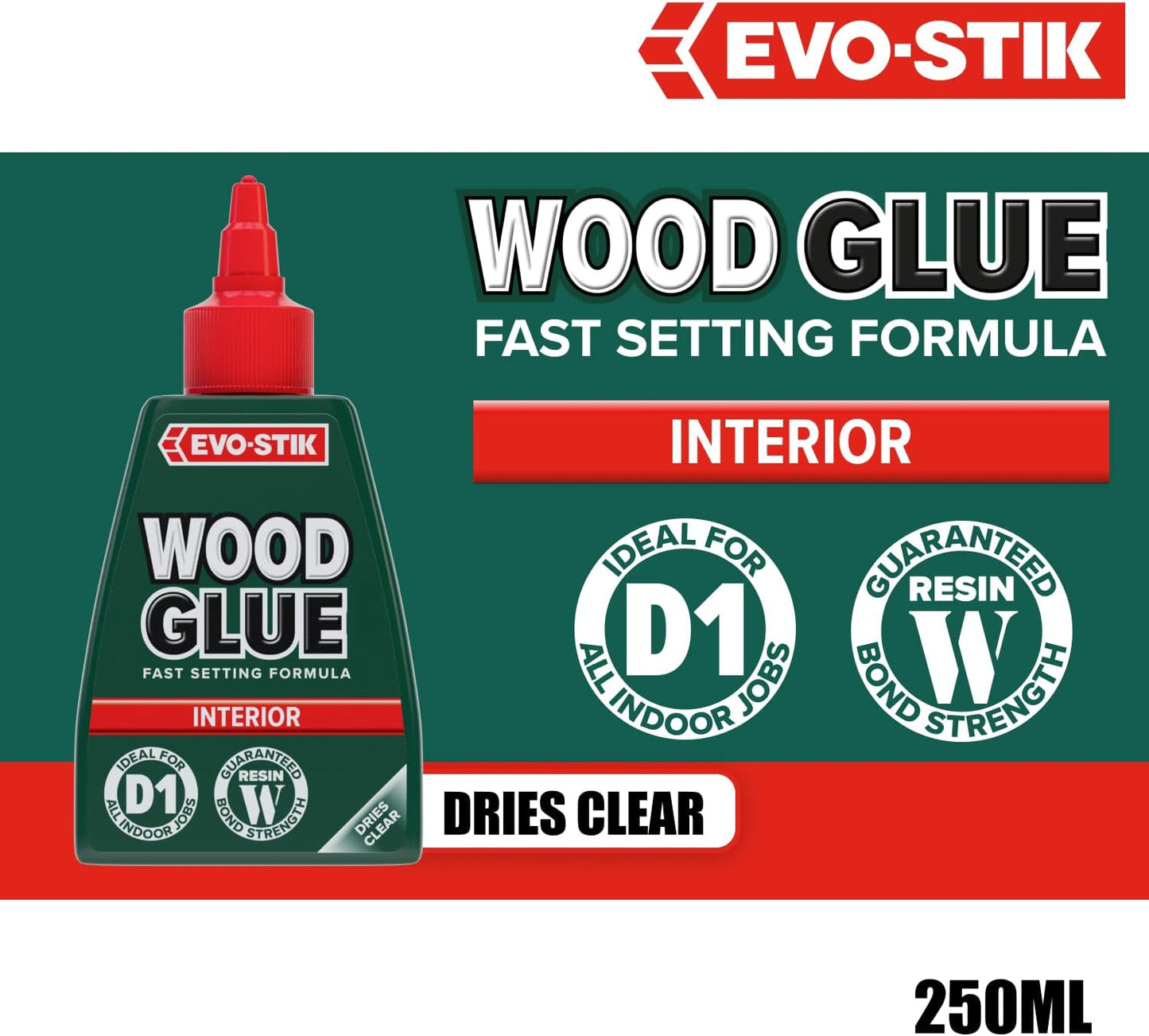 EVO-STIK Wood Glue | Interior | Extra Strong | Fast Setting | Dries Clear | 1 x 1000ml