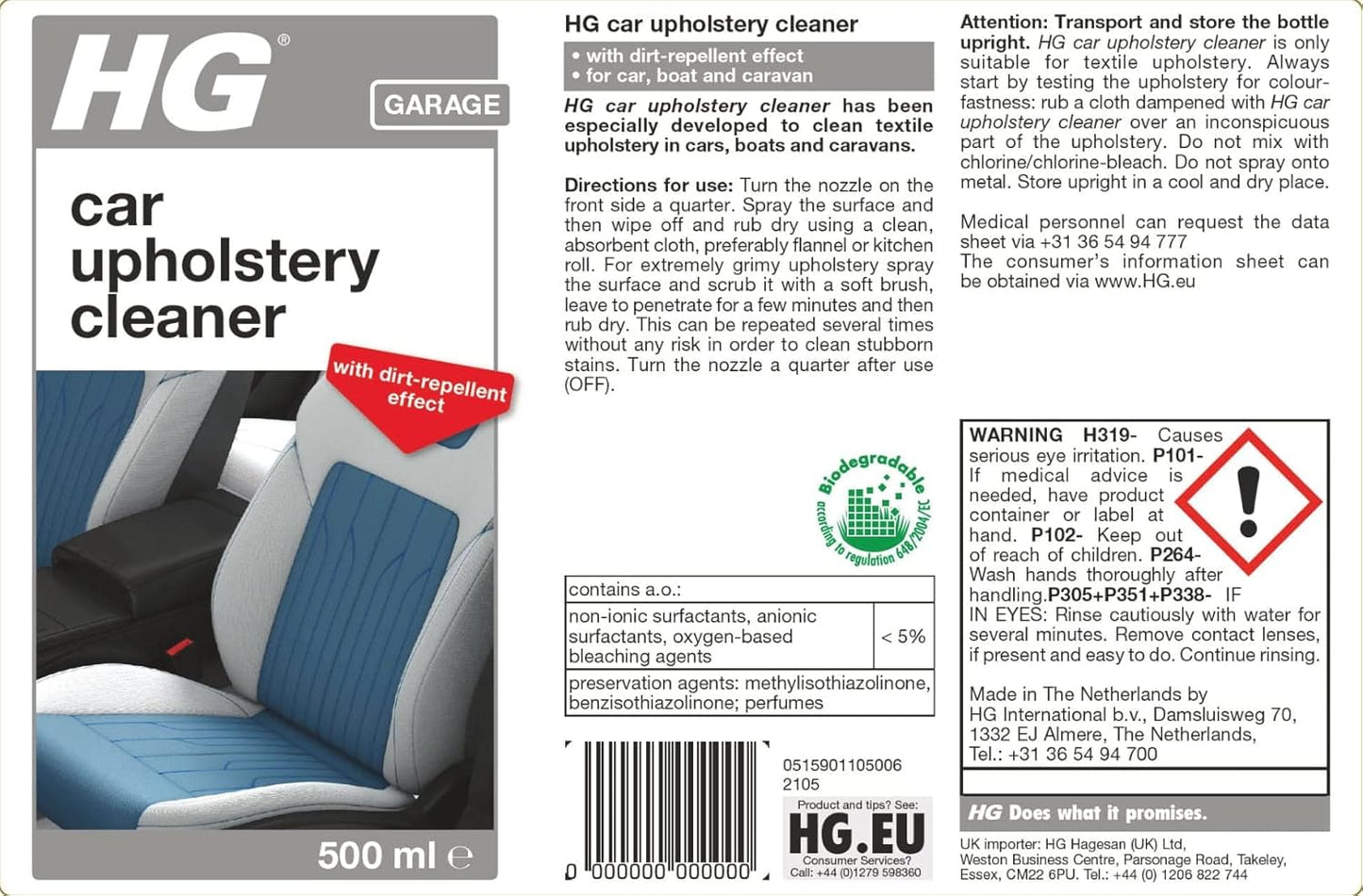 HG Car Upholstery Cleaner and Stain Remover | Cars, Caravans & Boats | 500ml