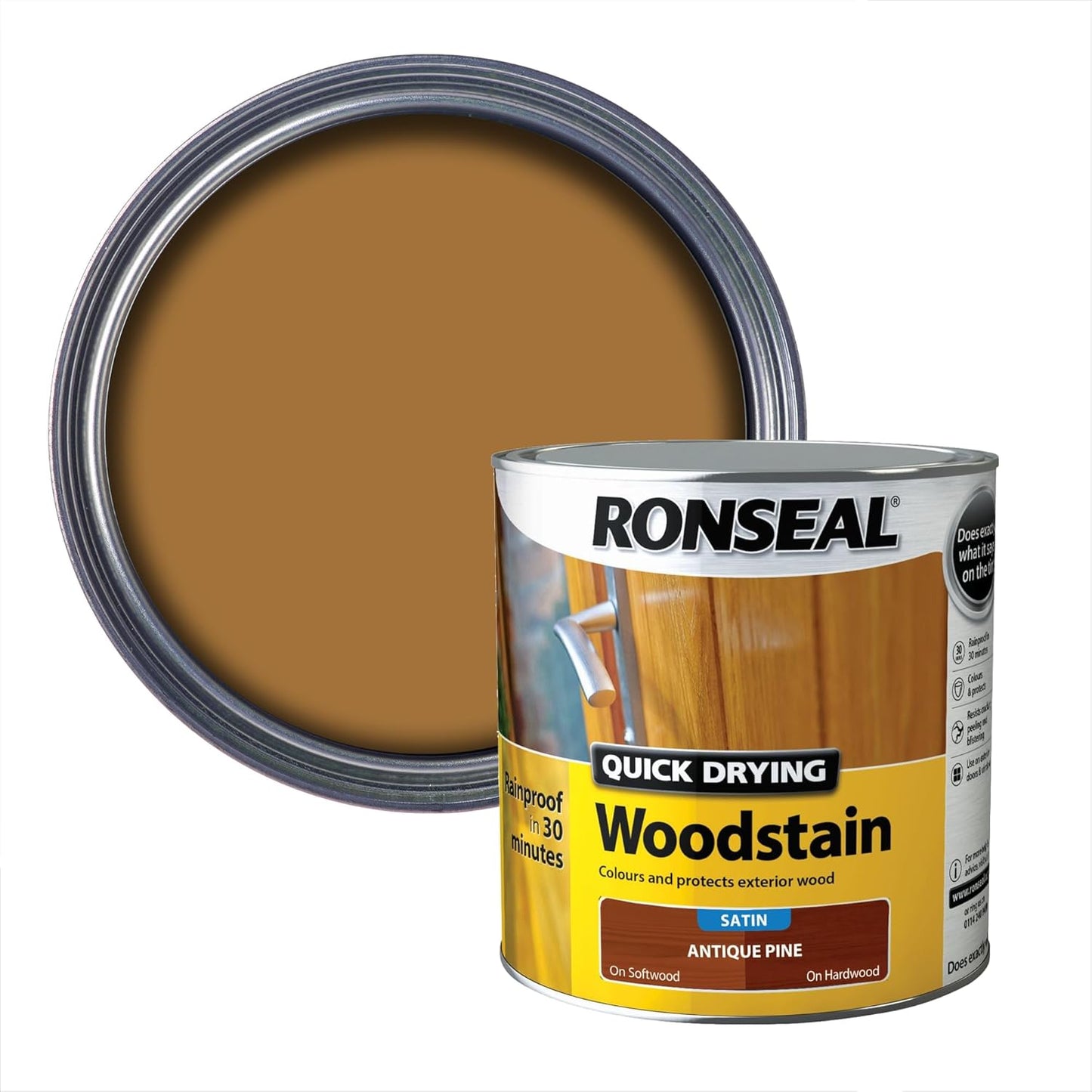 Ronseal Antique Pine Satin Woodstain | Soft or Hard Wood | Quick Drying | 2.5L