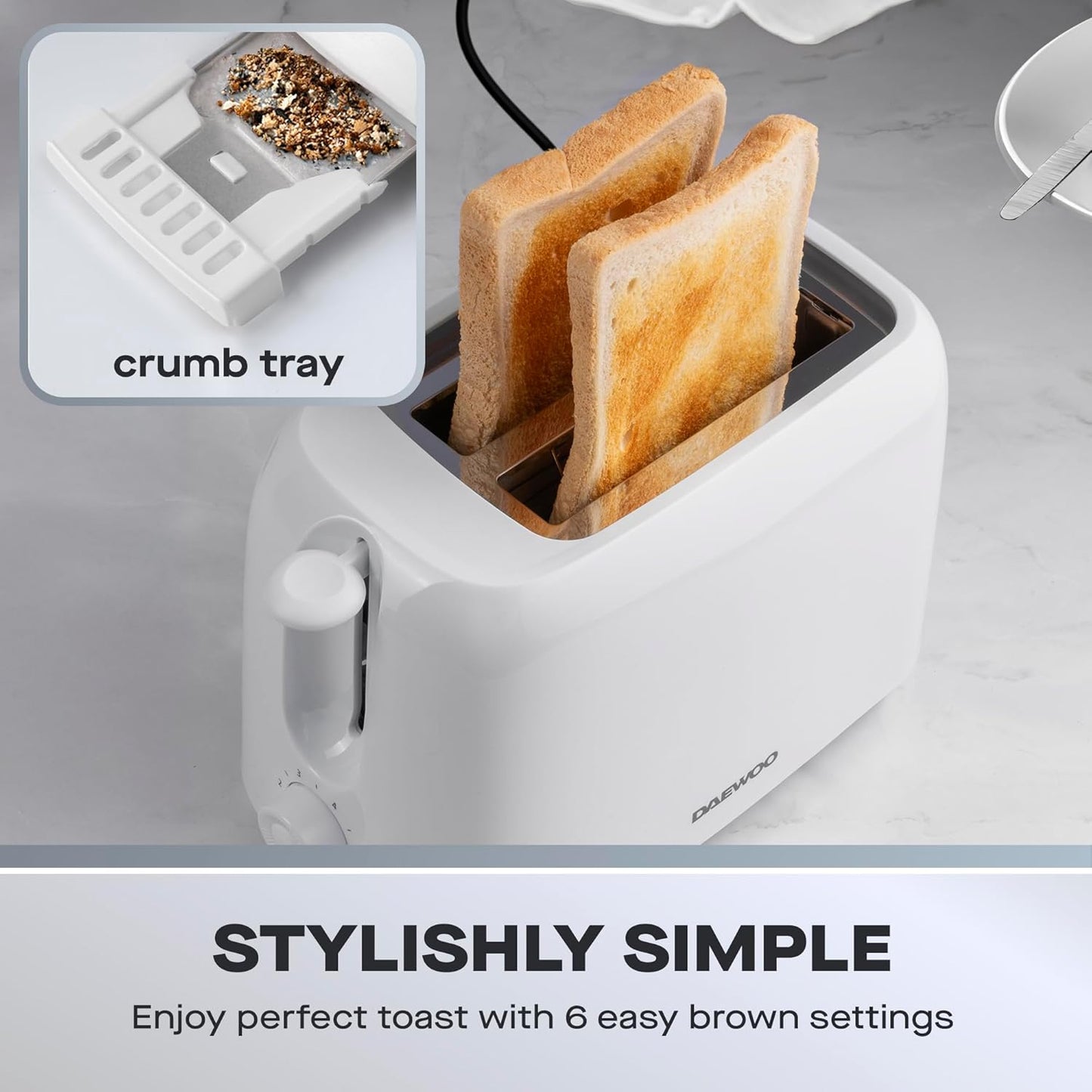 Daewoo Essentials 2 Slice Toaster | White | 700W