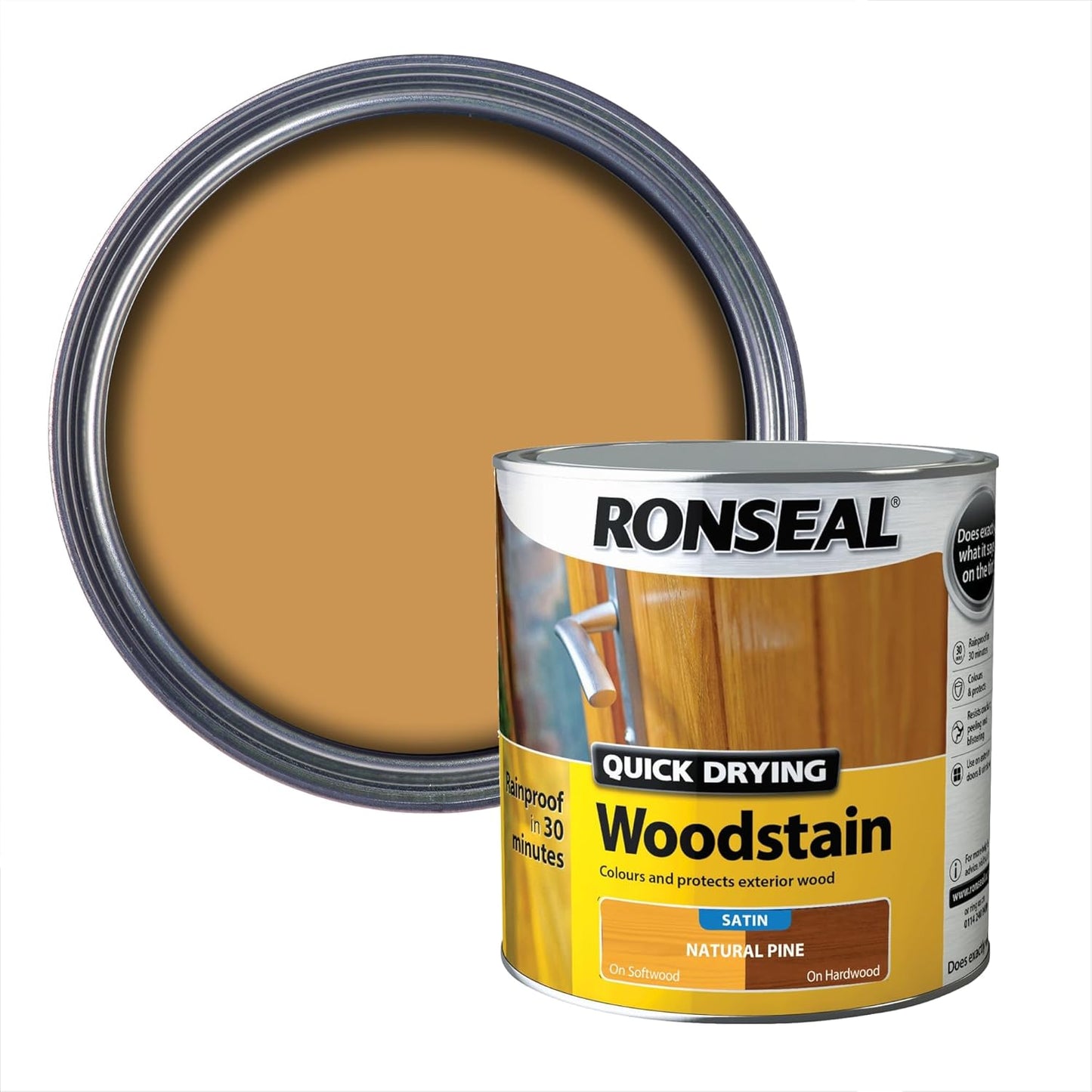 Ronseal Natural Pine Satin Woodstain | Soft or Hard Wood | Quick Drying | 250ml