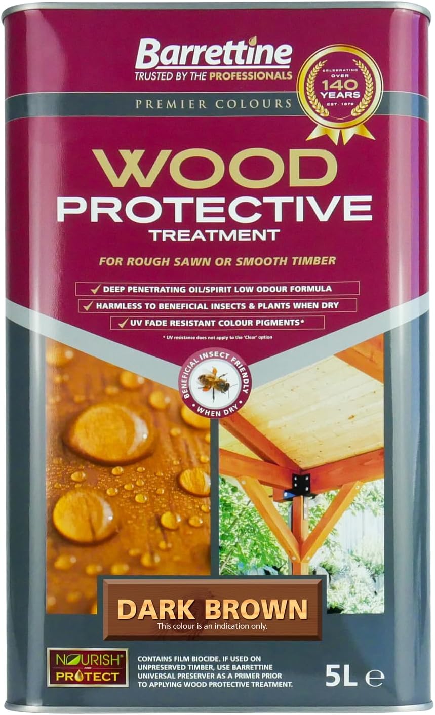 Barrettine Wood Protective Treatment | Fade Resistant | 5 Litre | Dark Brown