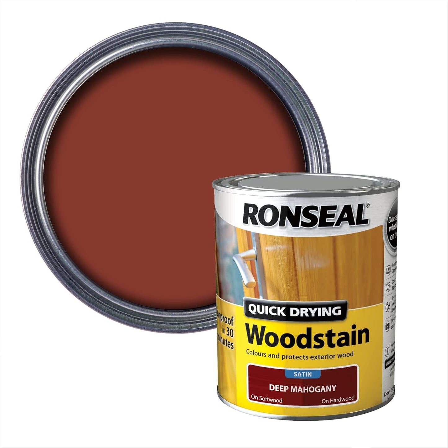 Ronseal Mahogany Satin Woodstain | Soft or Hard Wood | Quick Drying |250ml