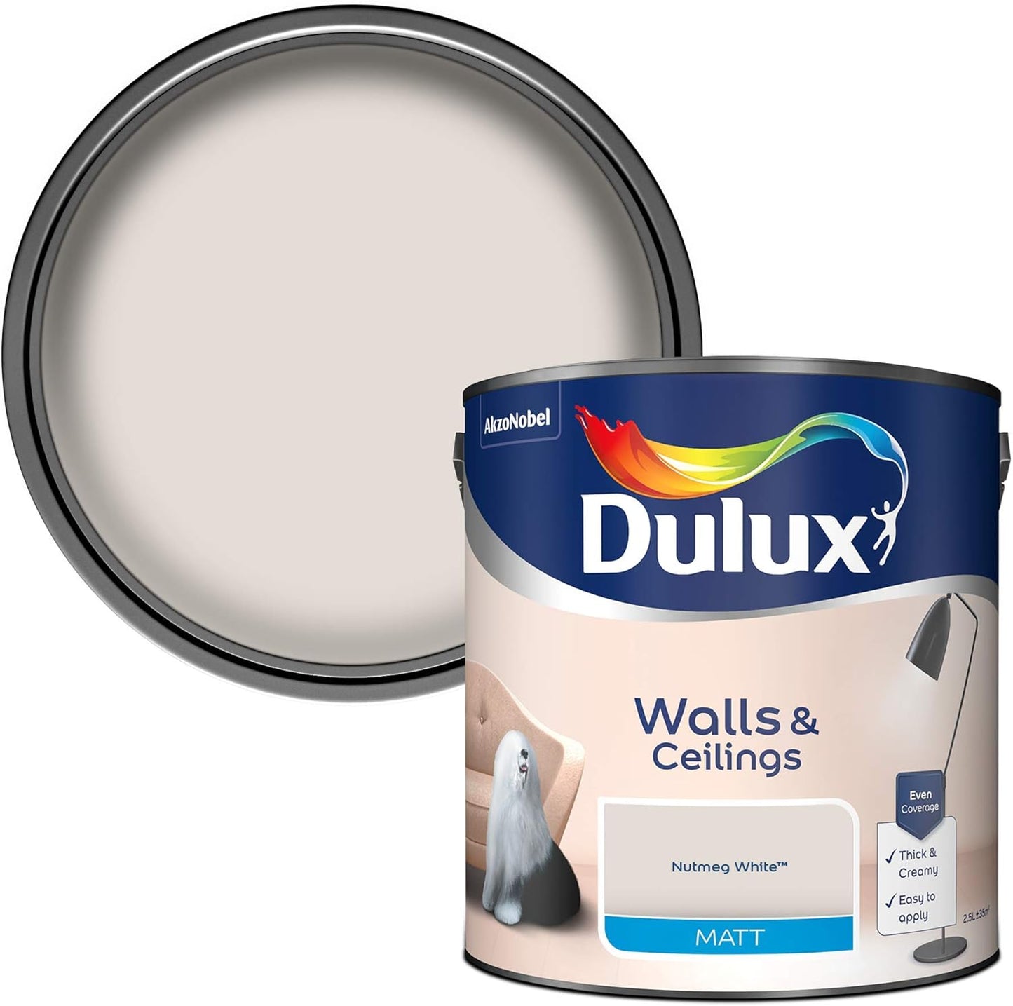 Dulux Walls & Ceilings Nutmeg white Matt Emulsion Paint, 2.5L