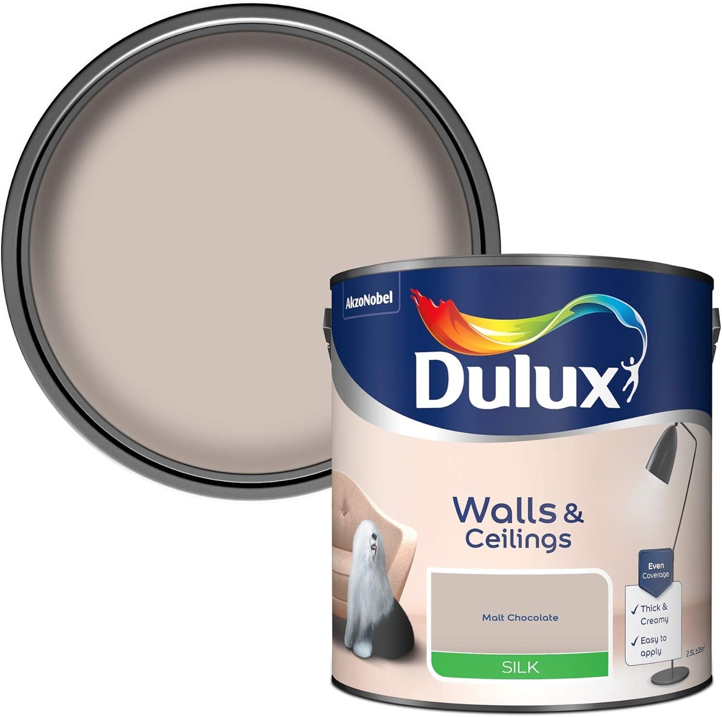 Dulux Silk Emulsion Paint For Walls And Ceilings - Malt Chocolate 2.5 Litres