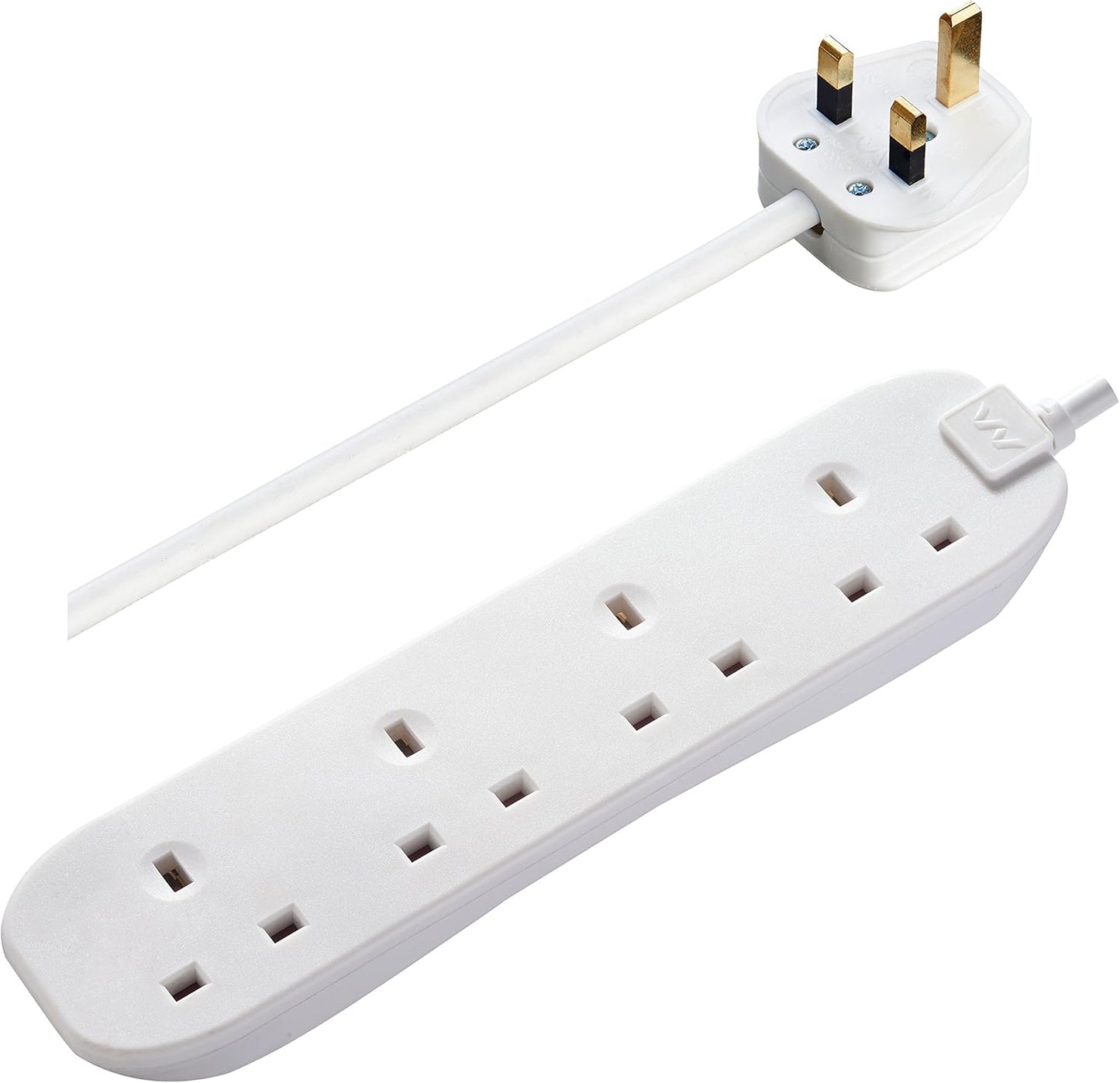 Masterplug Four Socket Long Extension Lead, 1 Metre, White