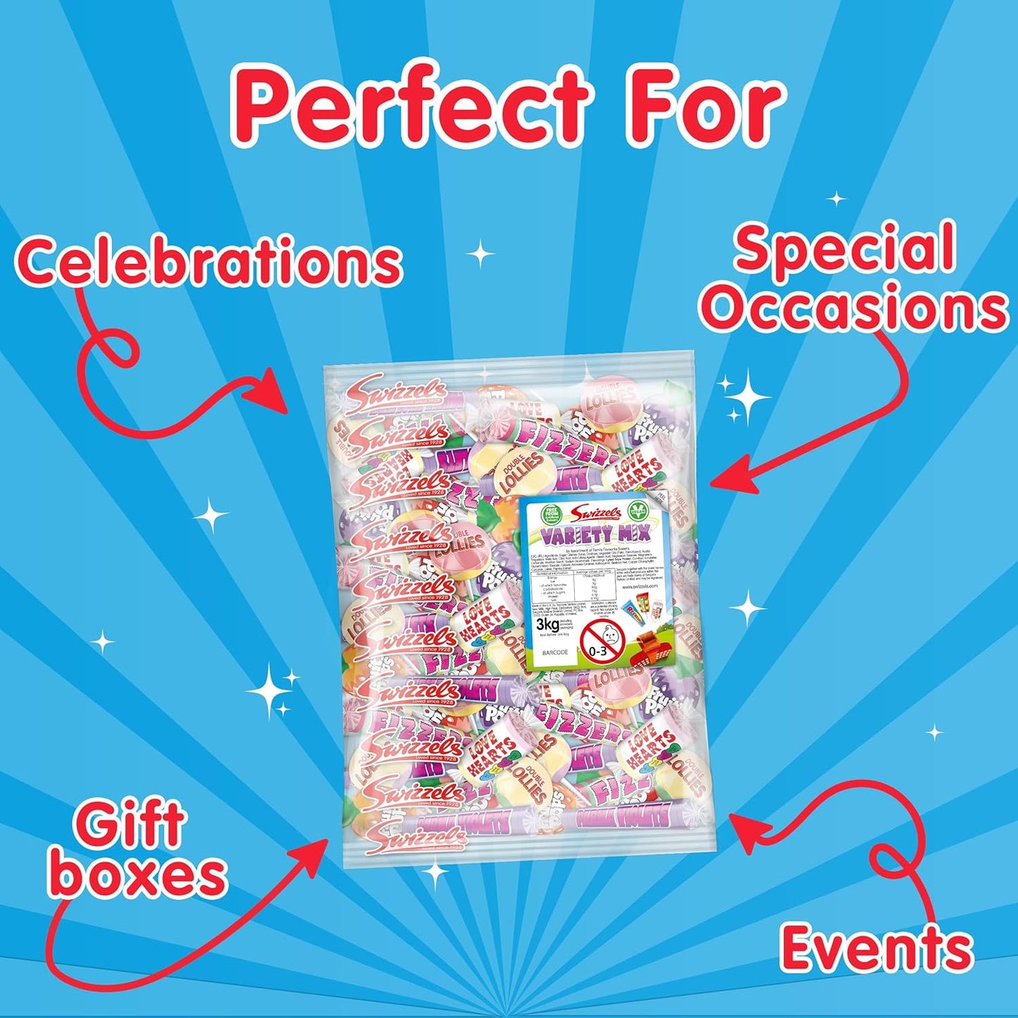 Swizzels Variety Mix, Bulk Mixed Sweets and lollipops Bag, 3kg