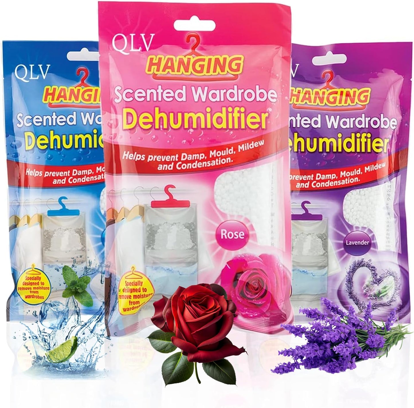 Scented Hanging Wardrobe Dehumidifier Bags Moisture Traps x 3