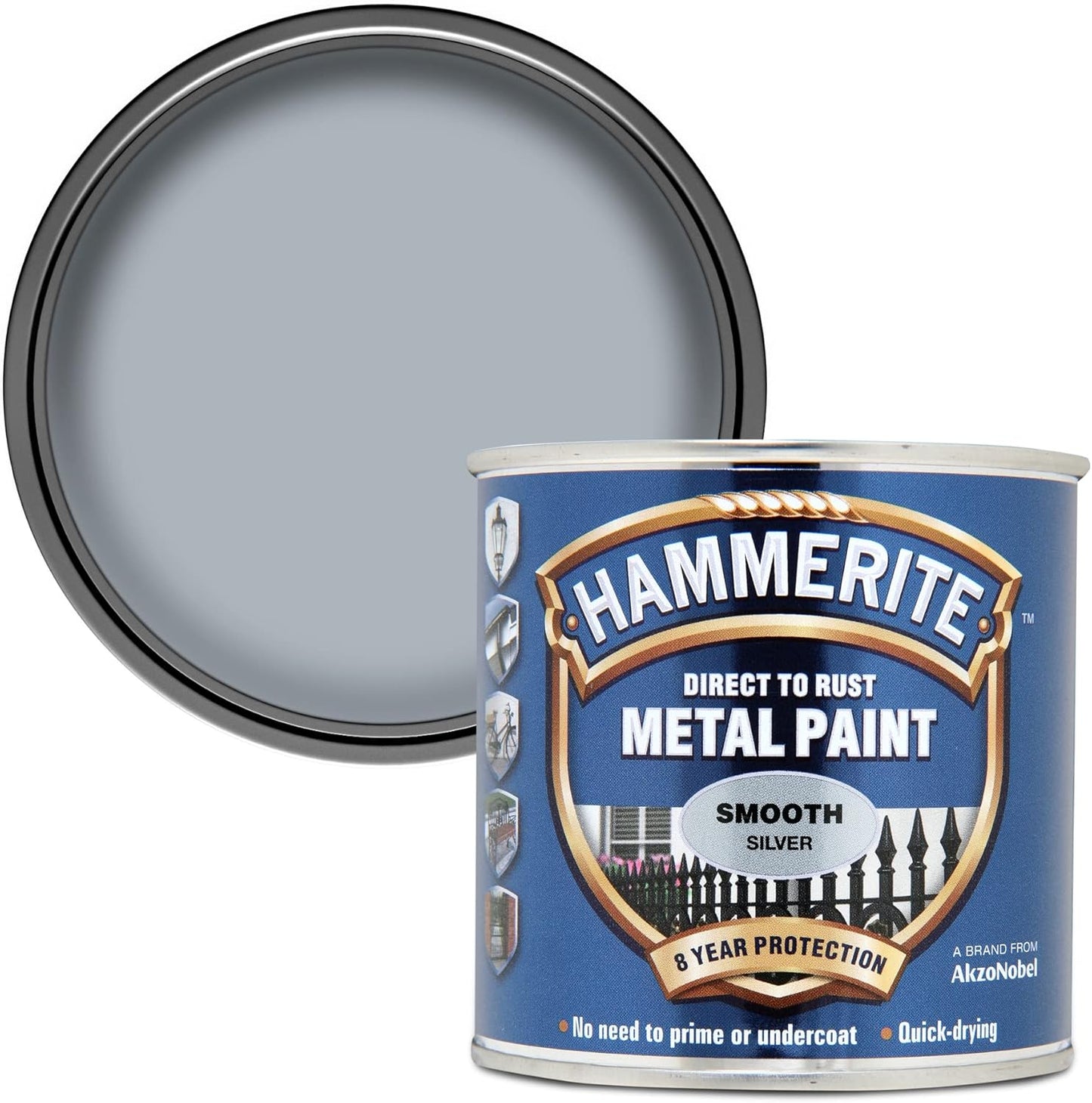 Hammerite 5084894 Direct To Rust Metal Paint - Smooth Silver Finish 2 x 250Ml