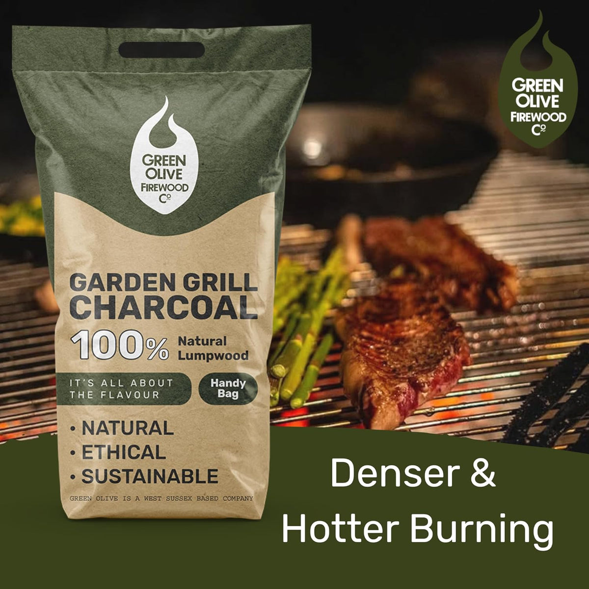 The Green Olive Firewood Garden Grill BBQ Charcoal | Cooking on Charcoal Barbecues | 3kg Bag
