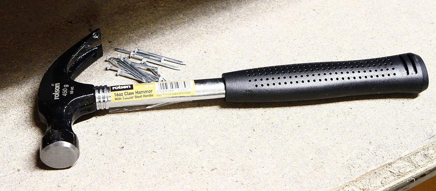 Rolson 10339 16 oz Claw Hammer Tubular Steel, Silver Black