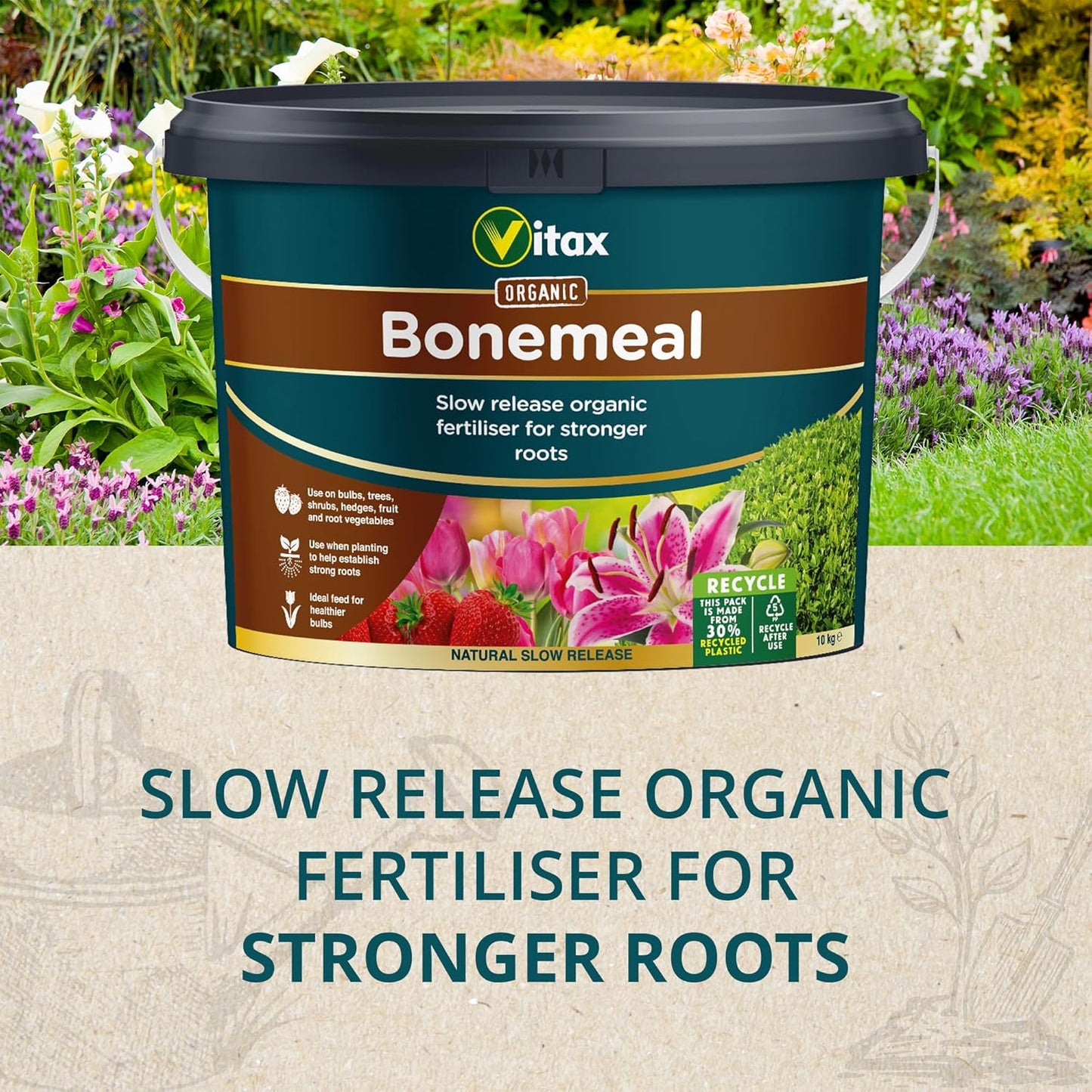 Vitax Bonemeal | Slow Release Organic Fertiliser | 10kg Resealable Tub