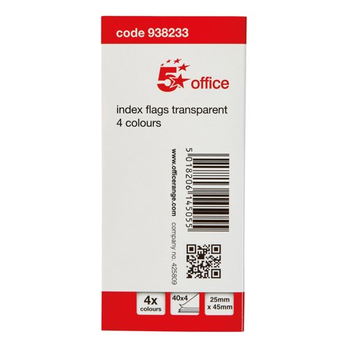 5 Star Index Page Marker Flag 25x45mm 40 Flags per Colour x4 Colours Transparent/Assorted 938233