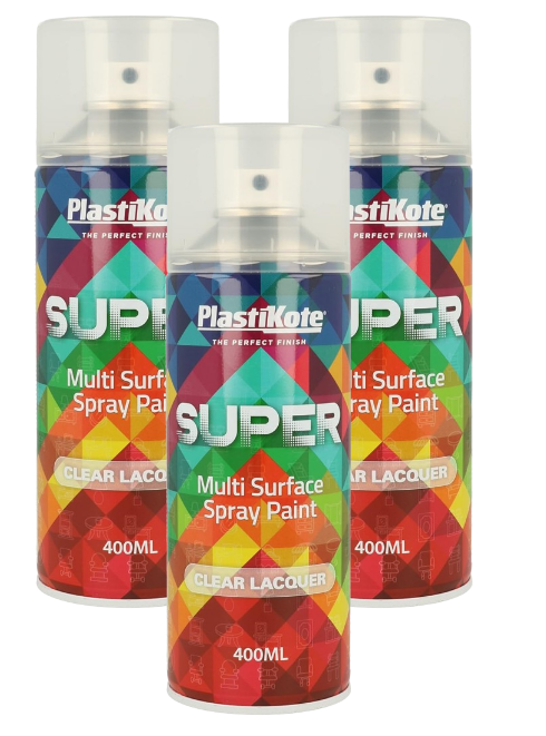 Plasti-Kote SUPER Interior and Exterior Spray 400ml CLEAR Lacquer.