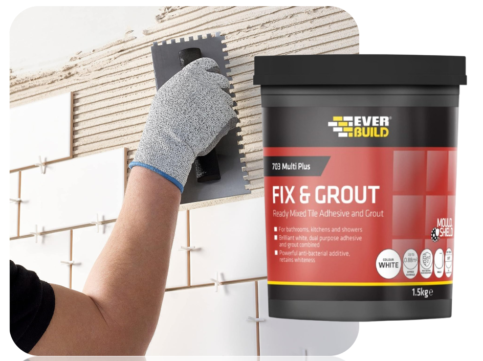 Everbuild 703 Fix And Grout Tile Adhesive Brilliant White 1.5kg (2 Pack Bundle)