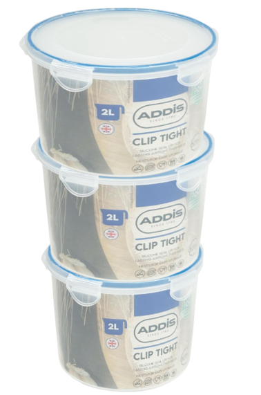 Addis Clip Tight Food Storage Container Large 2L Round Airtight Silicone Seal