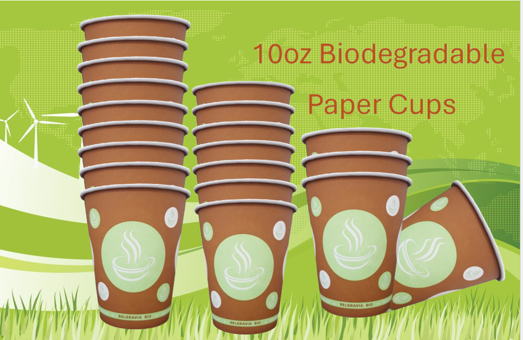 10oz Belgravia Biodegradable & Compostable Single Walled Paper Cups 50's