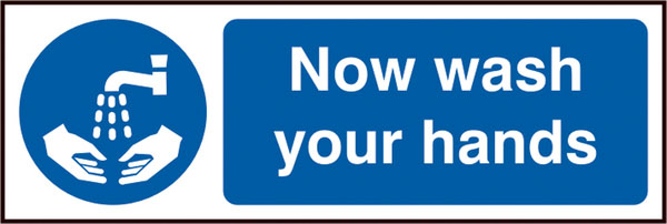 Now Wash Your Hands Sign White/Blue 300X100mm Box 5's