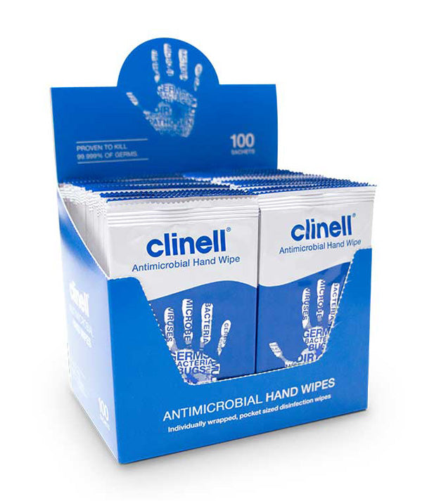 Clinell Antibacterial Hand Wipes Individually Wrapped White Box 100's