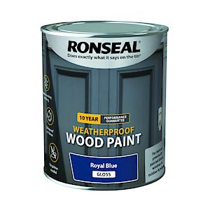 Ronseal 10 Year Weatherproof 2 In 1 Wood Paint Royal Blue Gloss 750Ml