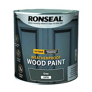 Ronseal 10 Year Weatherproof 2 In 1 Wood Paint Grey Satin 2.5 Litre