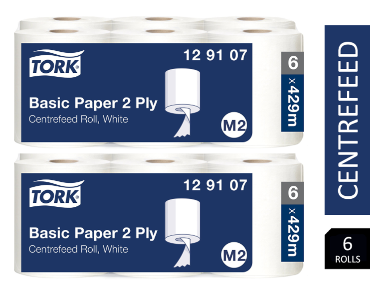 Tork 129107 Centrefeed Rolls White x 6's 2ply Paper for M2 System 429sheet/150m