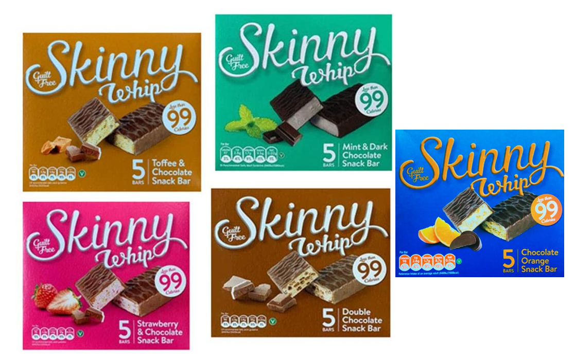 Multi Pack: Skinny Whips 5 Case of Each Per Box {25 Boxes, 125 Bars}