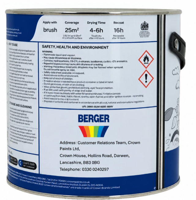 Berger {Crown Paint } Pure Brilliant White | Vinyl Matt | 1 x 3L