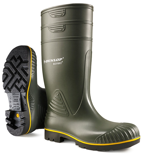 Dunlop Acifort NS Heavy Duty, Yellow Stripe Green Boots {All Sizes}