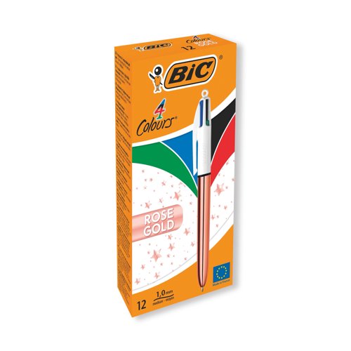 Bic 4 Colours Retractable Ballpoint Pen Rose Gold (Pack of 12) 951737