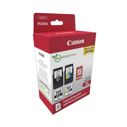 Canon PG-560XL/CL-561XL Ink Cartridges K/CMY + 4 x 6 in Photo Paper Value Pack 3712C008