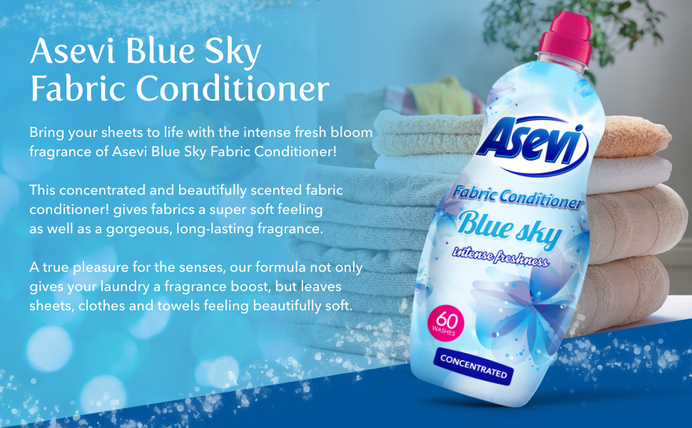 Asevi Fabric Conditioner & Softener Concentrated | 1380ml | 60 Wash | BLUE SKY | 3 Pack Bundle