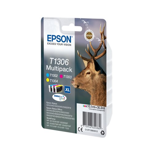 Epson T1306 Stag DURABrite Ultra Ink Cartridge CMY Multipack C13T13064012