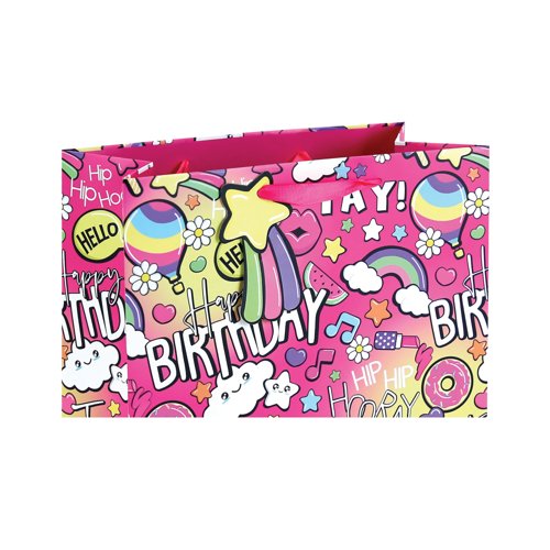 Girly Text Gift Bag Medium Pink Pack of 12 36896-3C